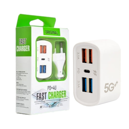 Cargador Rápido Inteligente 4 Puertos USB PD