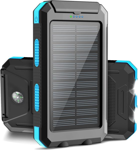 Power Bank Solar 20.000 mAh antigolpes con panel solar, brújula y linterna LED